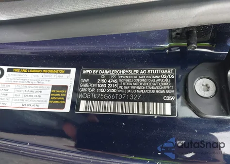 2006 Mercedes-Benz Clk 500 из США, поврежденный, VIN WDBTK75G66T071327